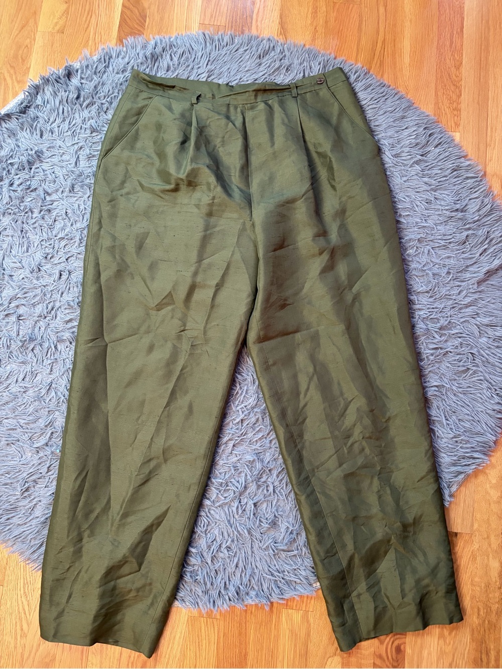 Doncaster Vintage Olive Green 100% Silk Dress Pants Size 16